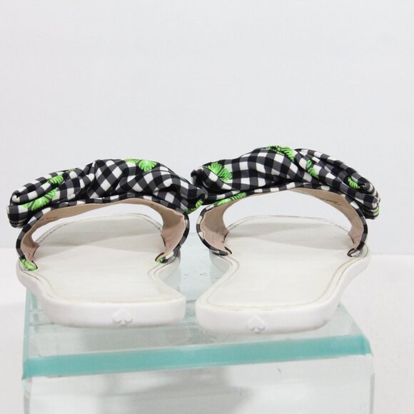 Kate Spade Bikini Slides sz 7.5 Women Flat Sandals Gingham Plaid Bow - Picture 10 of 12
